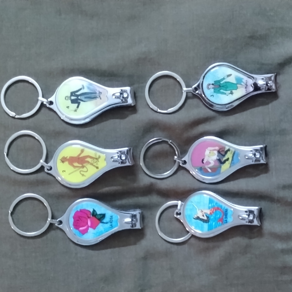 6 MEXICAN BINGO LOTERIA KEYCHAIN FAVORS BOTTLE OPENERS RECUERDOS Nail Clipper